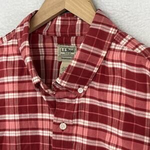 LL BEAN Shirt Mens LT Tall Comfort Stretch Oxford Plaid Button Up Cotton Red